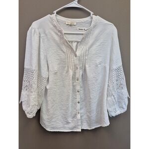 Fig & Flower Women's Large White Lace Sleeve Peasant Boho Cottagecore Blouse Top